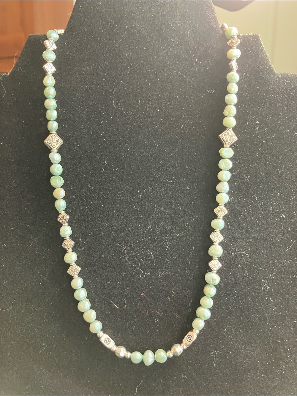 Seafoam Green Potato Pearl and Silver Necklace -